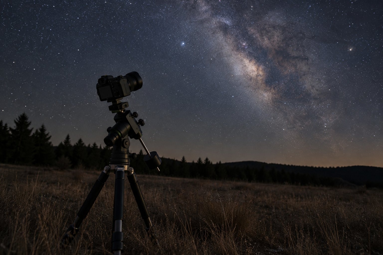 A camera on a small tracking mount pointed toward the sky.